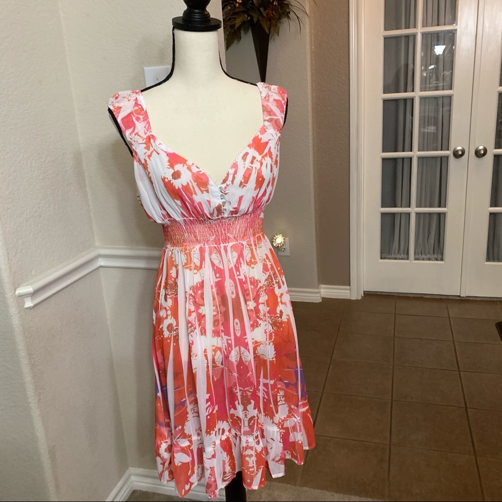 Tiki Palm pink coral swimsuit coverup dress Size M
